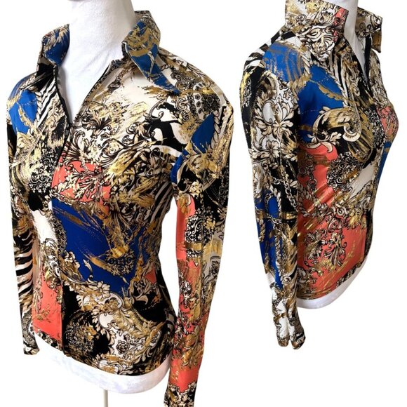 VINTAGE Y2K RARE EQUESTRIAN HOBBY HORSE WESTERN PAISLEY GRAPHIC TOP XSMALL #9 - Picture 3 of 4